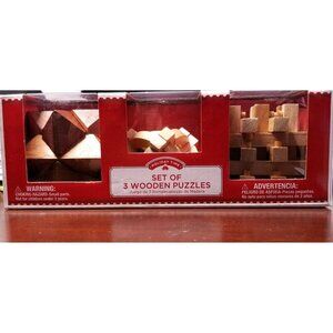 Holiday Time Set Of 3 Wooden Puzzles Brainteasers Great Gift NEW IN BOX